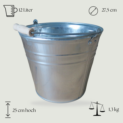 Zinkeimer 12 Liter - perfekte Kombination für Haus und Garten - mit Holzgriffen