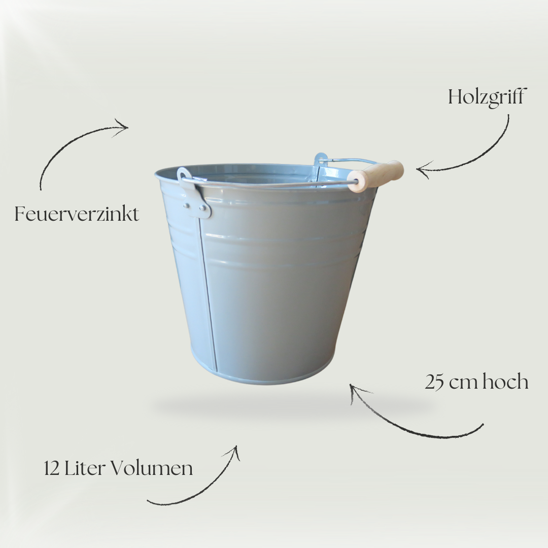 Zinkeimer 12 Liter in Grau - für Haus und Garten - Zinkeimer mit Holzgriffen