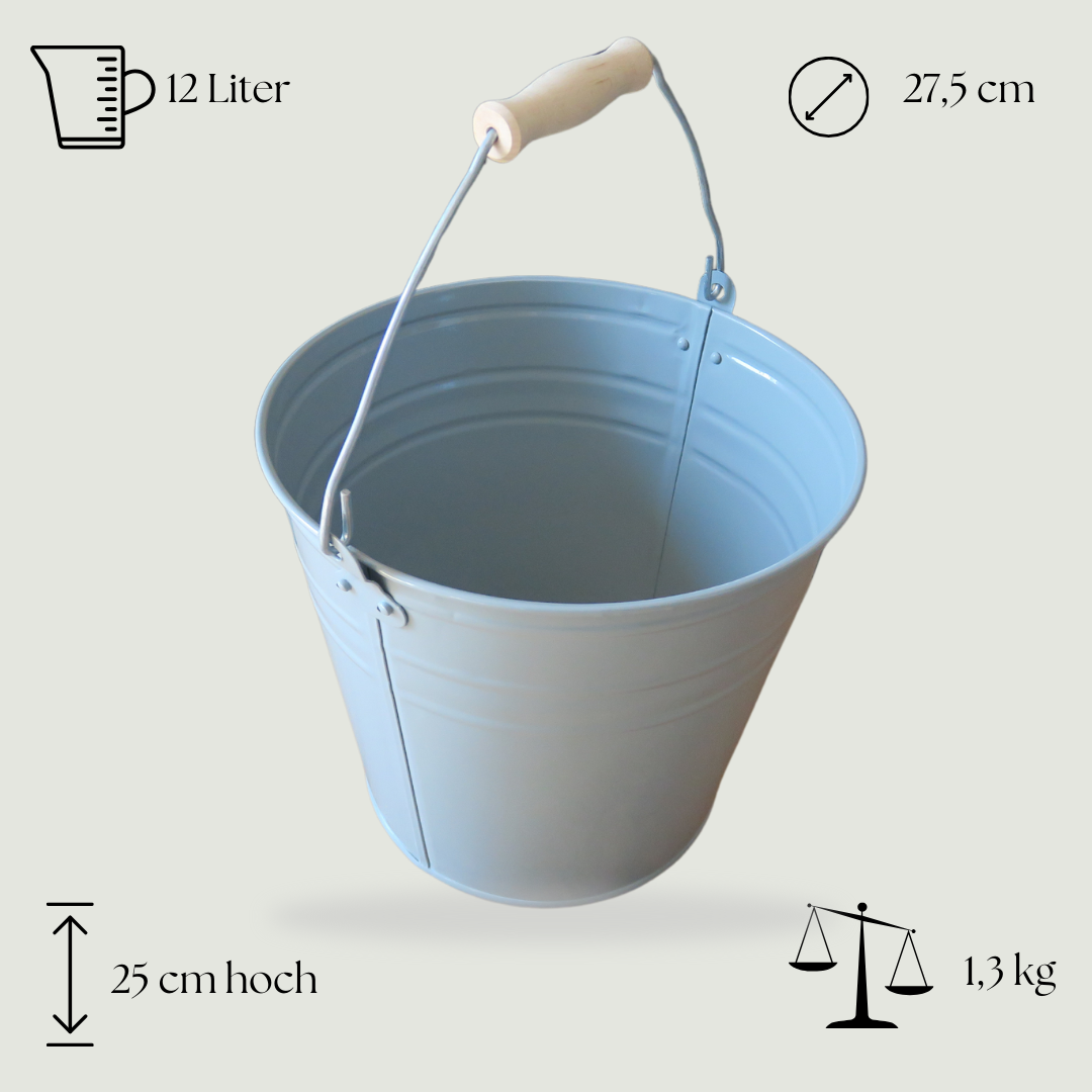 Zinkeimer 12 Liter in Grau - für Haus und Garten - Zinkeimer mit Holzgriffen