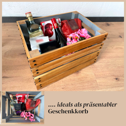 Weinkiste bzw. Holzkiste Vintage aus Kirschbaumholz | Premium Qualität: Geschliffen + mit Leinöl versiegelt | Farbe Grau